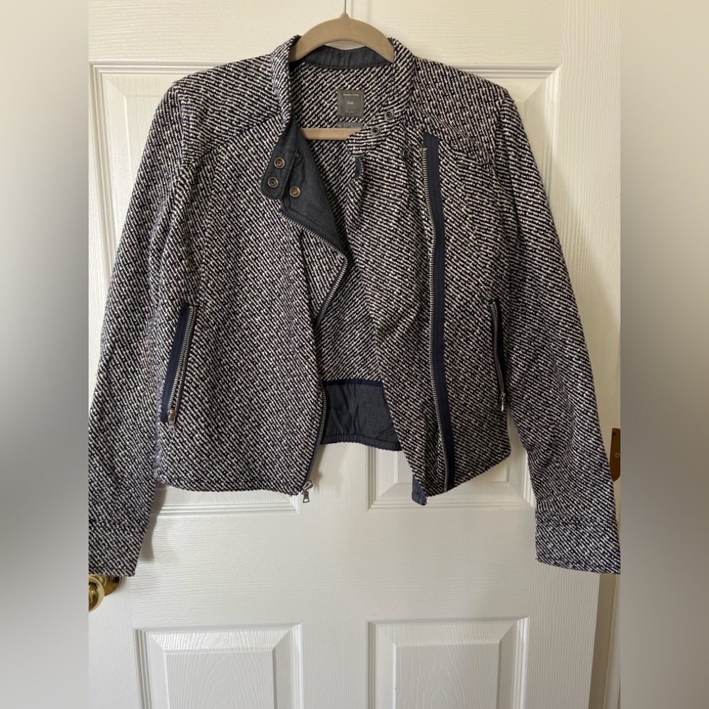 GAP Navy and White Tweed Moto Jacket